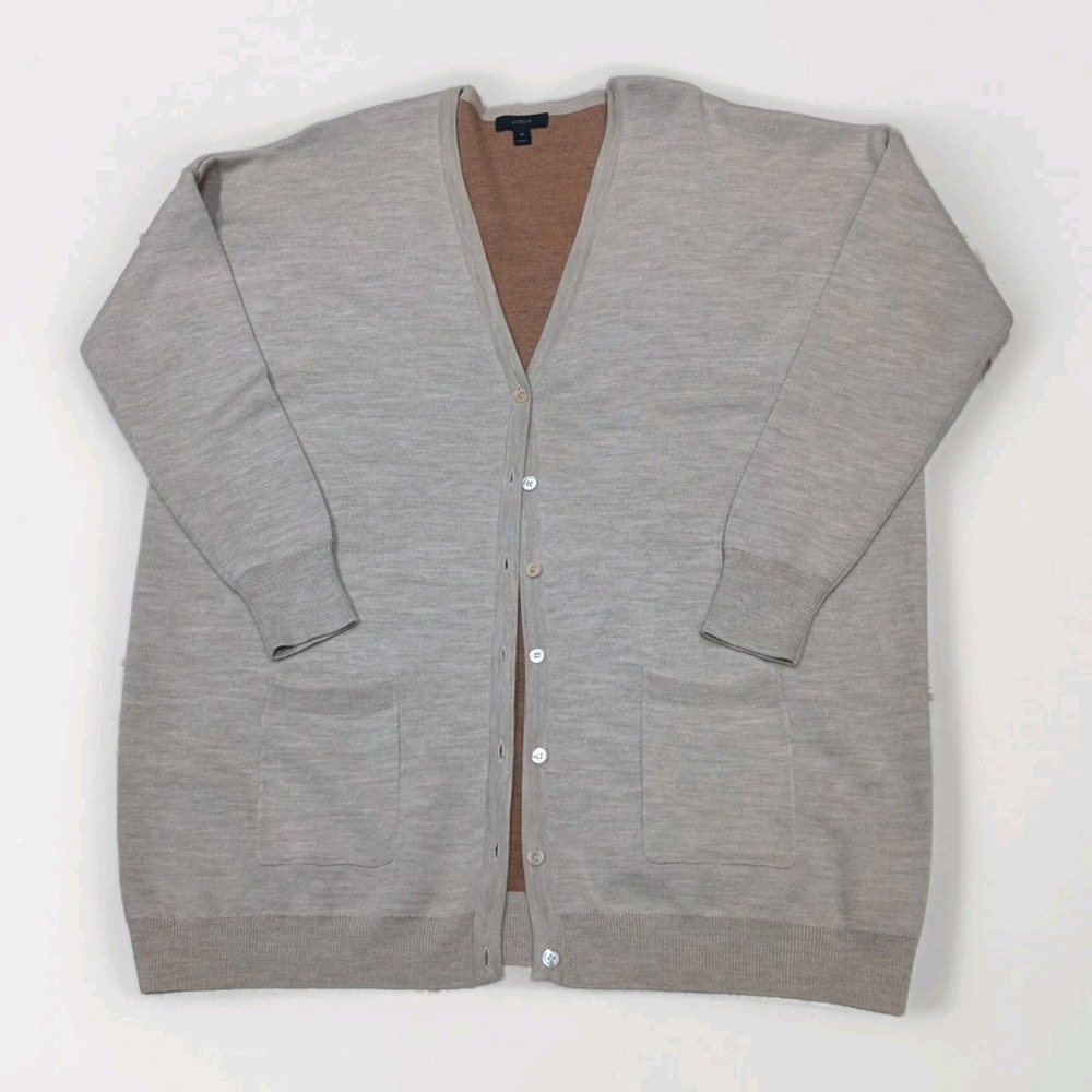J Crew Beige Merino Wool Blend Unisex Cardigan Sweater Pockets Size Medium